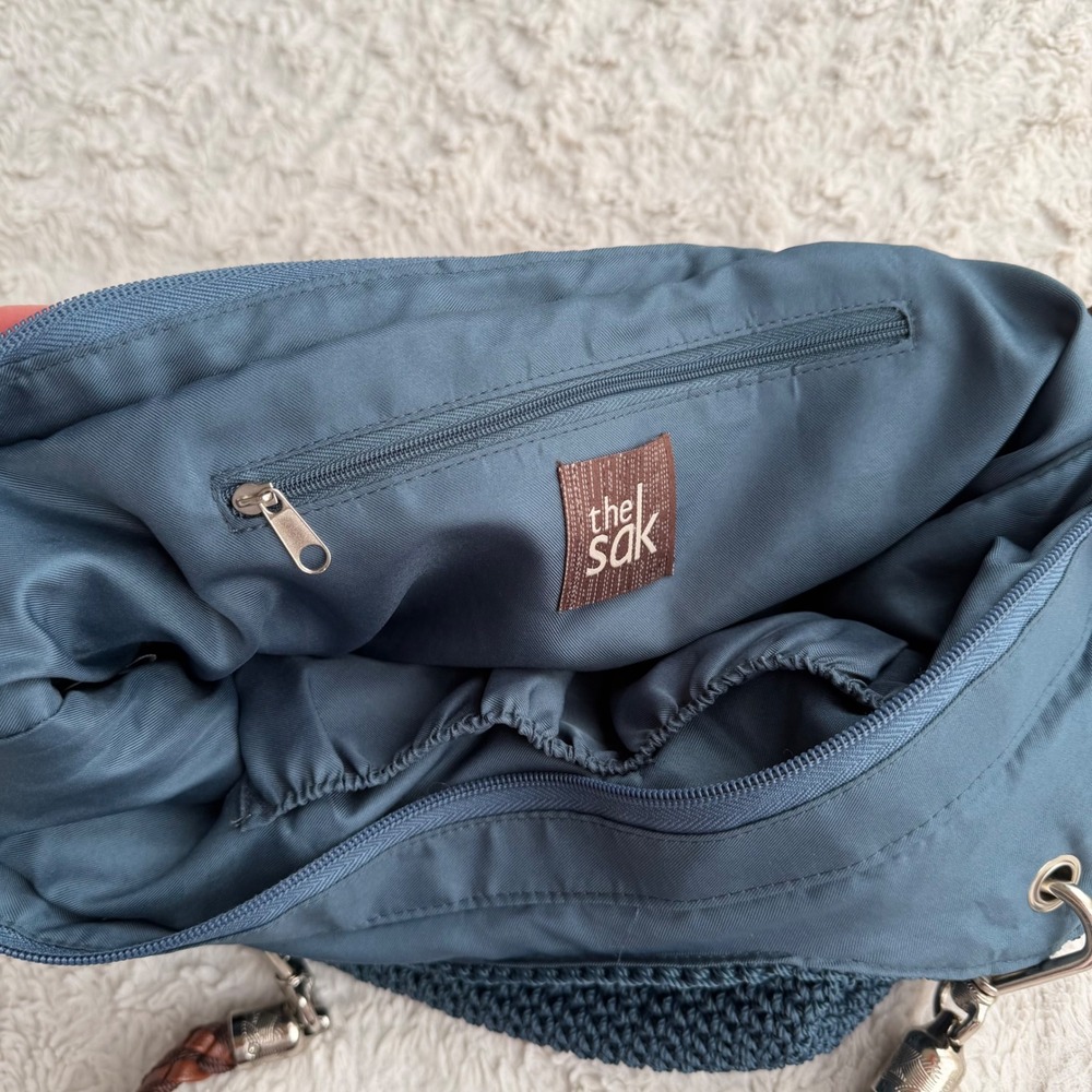 The Sak Indio Crochet Shoulder Bag Indigo Blue Braided Strap Hobo Purse Handbag - Picture 14 of 17